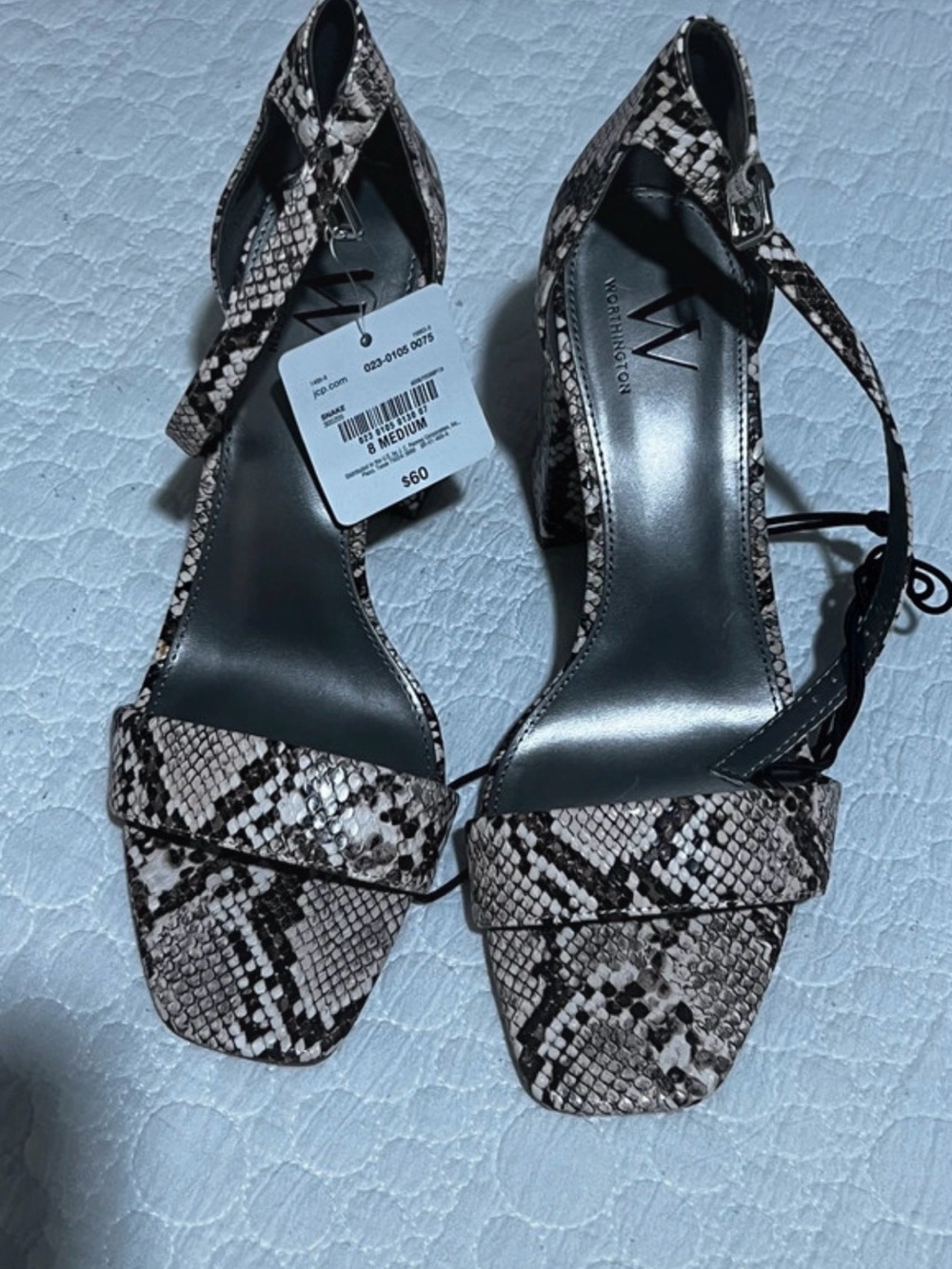 Worthington Snake-Print Ankle Strap Heels in Black and Cream